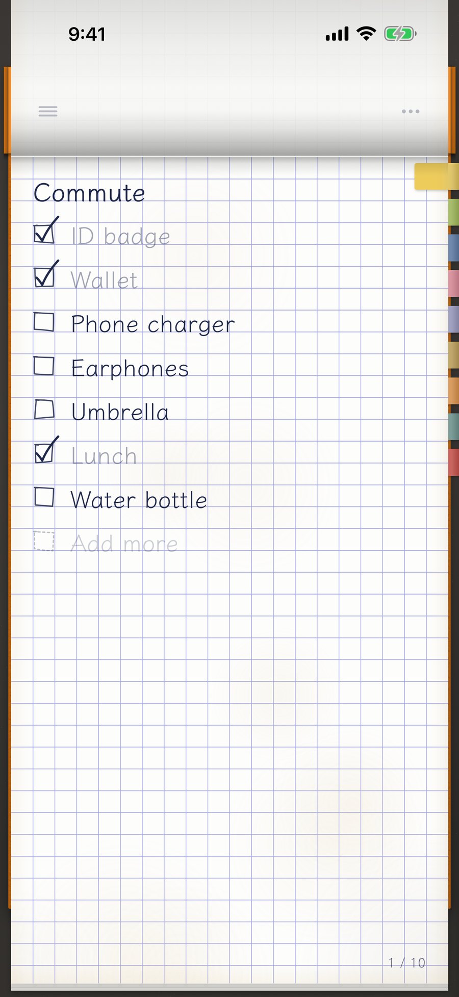 CheckPad's memo pad: a checklist written on grid paper, with finished items checked
