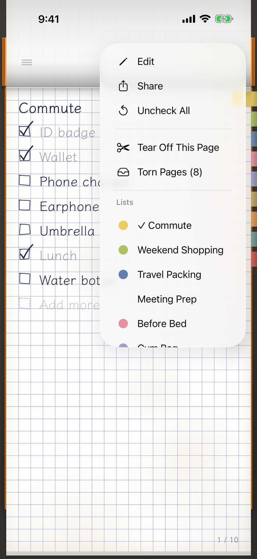 CheckPad's notepad with the … menu open at the top right, showing Uncheck All