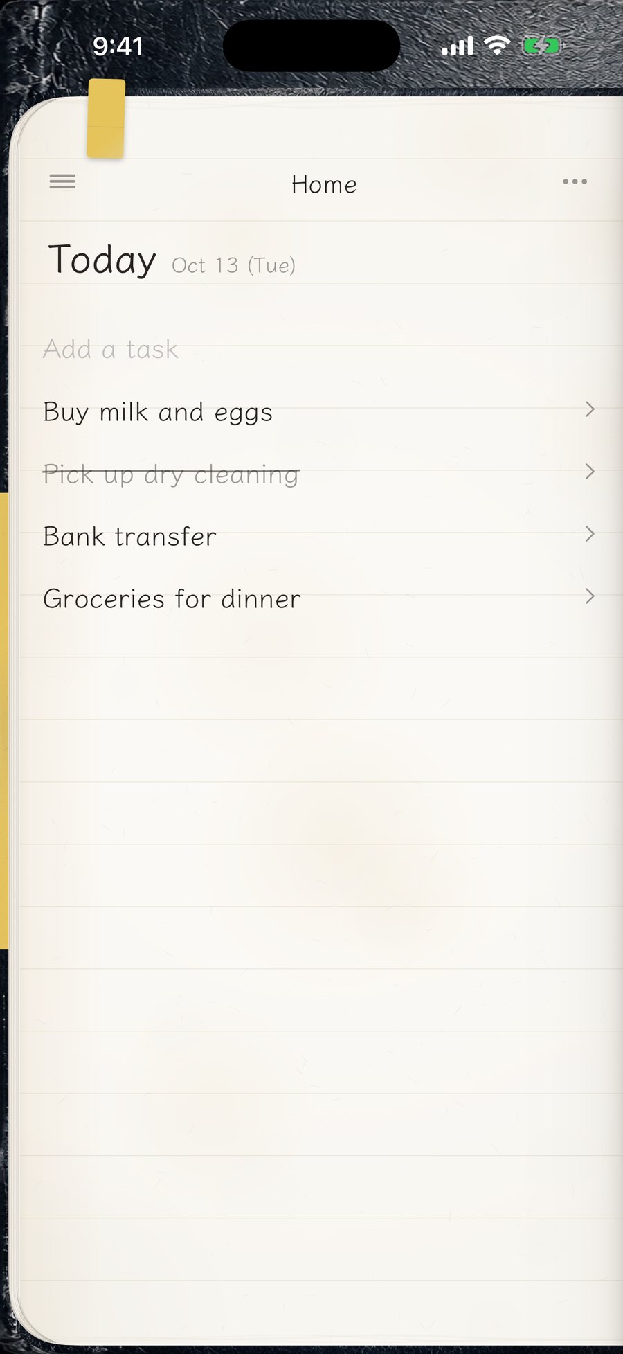 DayTodo's today page: tasks written on planner paper, with finished ones crossed off