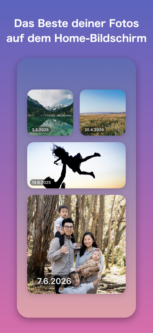 Foto-Widgets auf dem Home-Bildschirm, die Gesichter sind vollständig zu sehen