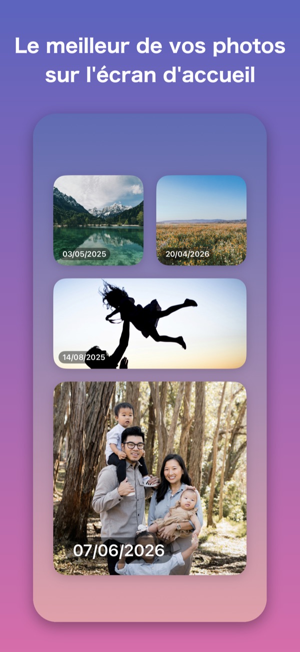 Des widgets photo sur l'écran d'accueil, avec les visages bien visibles